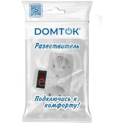 Разветвитель 2-м плоский с выключателем с заземл. 16А 3500Вт 250В бел. DОМТОК 2664