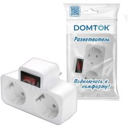 Разветвитель 2-м плоский с выключателем с заземл. 16А 3500Вт 250В бел. DОМТОК 2664