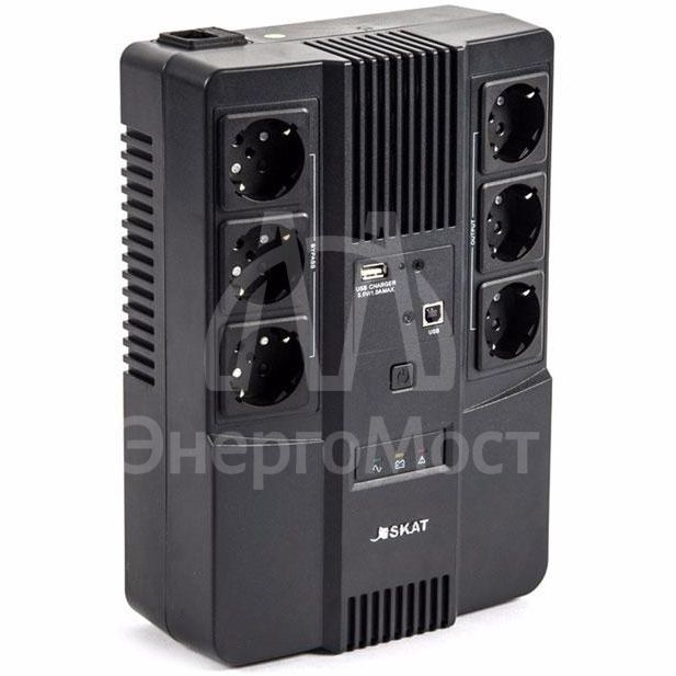 Источник бесперебойного питания SKAT-UPS 800 AI ИБП 220В 480Вт 1 АКБ 9А.ч внутр. меандр. стаб-ция напр-я. 6 выходов Бастион 452