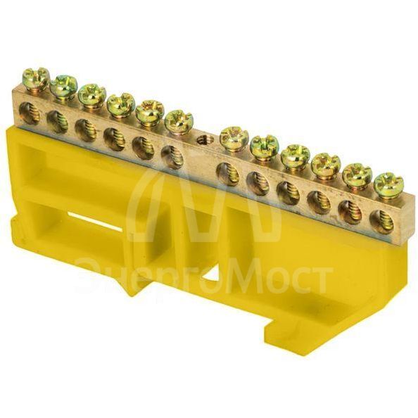 Шина нулевая N 6х9 12 отверстий желтый изолятор на DIN-рейку латунь PROxima EKF sn0-63-12-dz