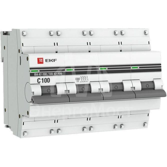 Выключатель автоматический модульный 4п C 100А 10кА ВА 47-100 PROxima EKF mcb47100-4-100C-pro