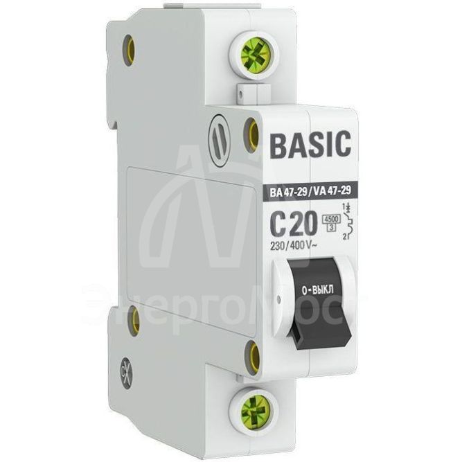 Выключатель автоматический модульный 1п C 20А 4.5кА ВА 47-29 Basic EKF mcb4729-1-20C