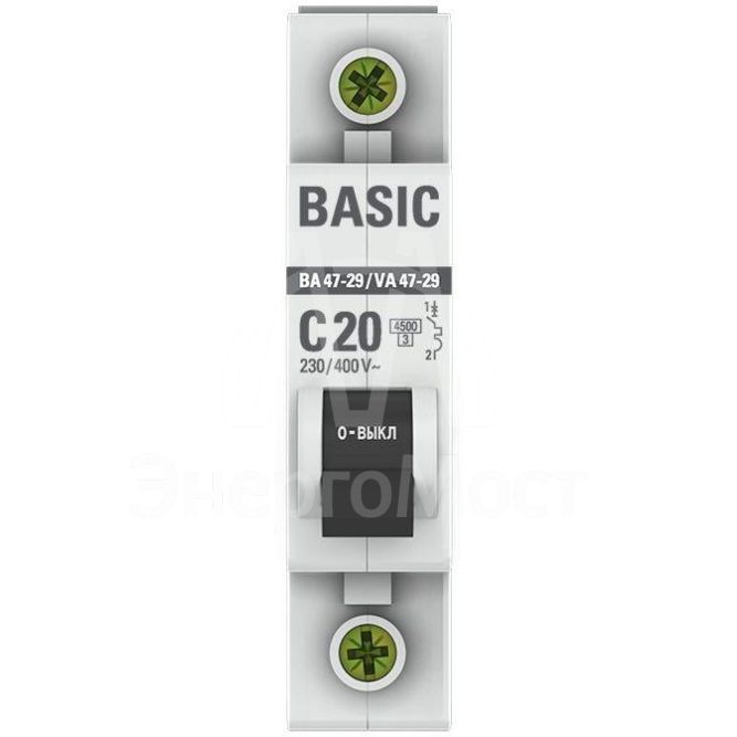 Выключатель автоматический модульный 1п C 20А 4.5кА ВА 47-29 Basic EKF mcb4729-1-20C