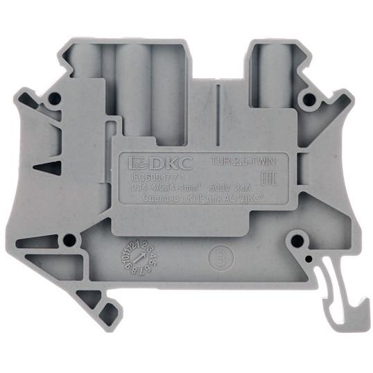 Клемма проходная винтовой зажим 3 точки подключения 2.5 кв.мм сер. DKC TUR-2.5-TWIN