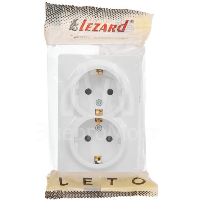 Розетка 2-мест. с заземл. LETO закрытый корпус ПБТ бел. LEZARD 752-0200-127B
