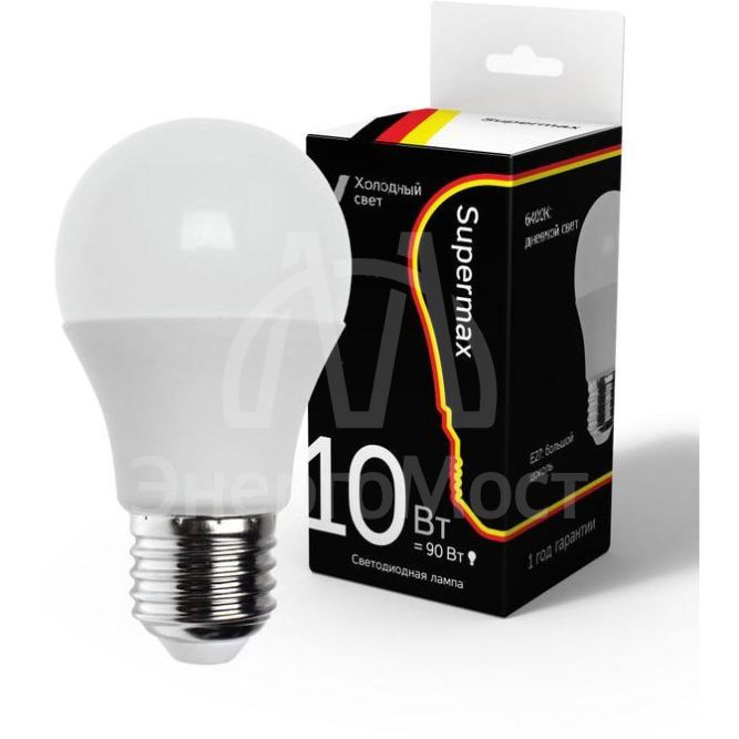 Лампа светодиодная Supermax стандарт А60 10Вт цоколь E27 230В цветность 6400К КОСМОС Sup_LED10wA60E2764