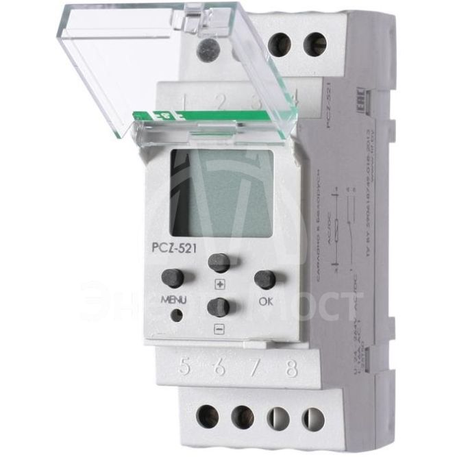 Реле времени PCZ-521 (1канал-125пар вкл. /выкл. сут. /нед. циклы 24-264В AC/DC 16А 1перекл. IP20 монтаж на DIN-рейке) F&amp;amp;F EA02.002.001