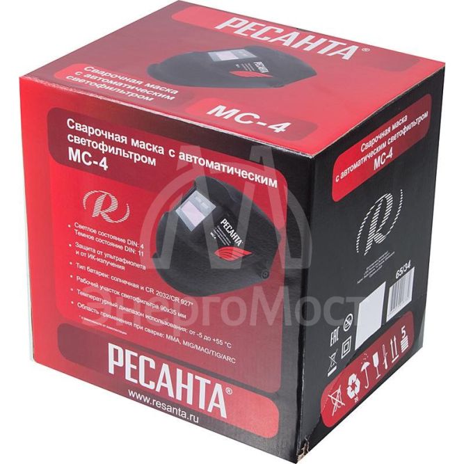 Маска сварочная МС-4 (без регулир. чувств. и задержки времени; задержка откр. 0.5с; сенсор чувств. пост.; светофильтр; ТСК 2101) Ресанта 65/34