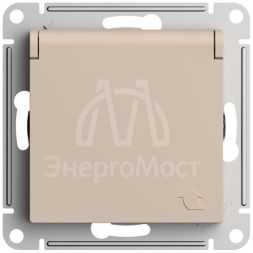 Розетка AtlasDesign 16А IP20 с заземл. со шторками с крышкой механизм песочн. SE ATN001246