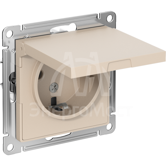 Розетка AtlasDesign 16А IP20 с заземл. со шторками с крышкой механизм песочн. SE ATN001246