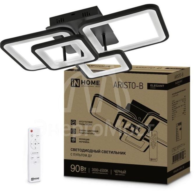 Светильник светодиодный ELEGANT ARISTO-B 90Вт 230В 3000-6500К 7000лм 535х370х151мм пульт ДУ черн. IN HOME 4690612047294