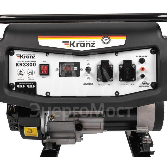 Генератор бензиновый KR3300 3.3кВт 230В 15л ручной стартер KRANZ KR-16-1133