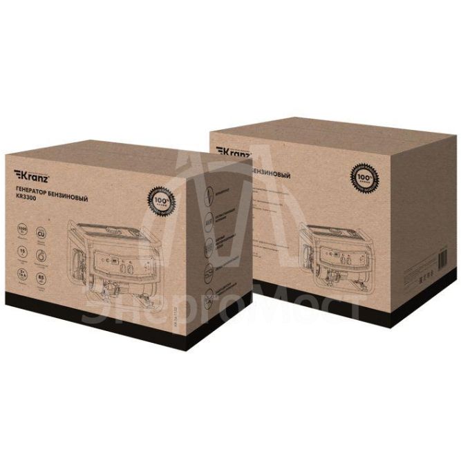 Генератор бензиновый KR3300 3.3кВт 230В 15л ручной стартер KRANZ KR-16-1133