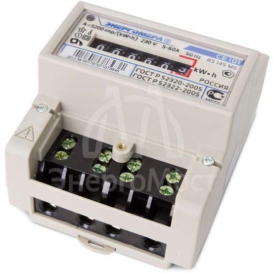 Счетчик CE 101 R5 145 М6 1ф 5-60А 1 класс точн. мех. экран DIN-рейка Энергомера 101001003007791