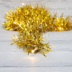 Гирлянда светодиодная &amp;quot;Мишура&amp;quot; золот. 1.5м 10LED тепл. бел. провод прозр.. 2хAA (батарейки не в комплекте) Neon-Night 304-012