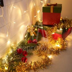 Гирлянда светодиодная &amp;quot;Мишура&amp;quot; золот. 1.5м 10LED тепл. бел. провод прозр.. 2хAA (батарейки не в комплекте) Neon-Night 304-012