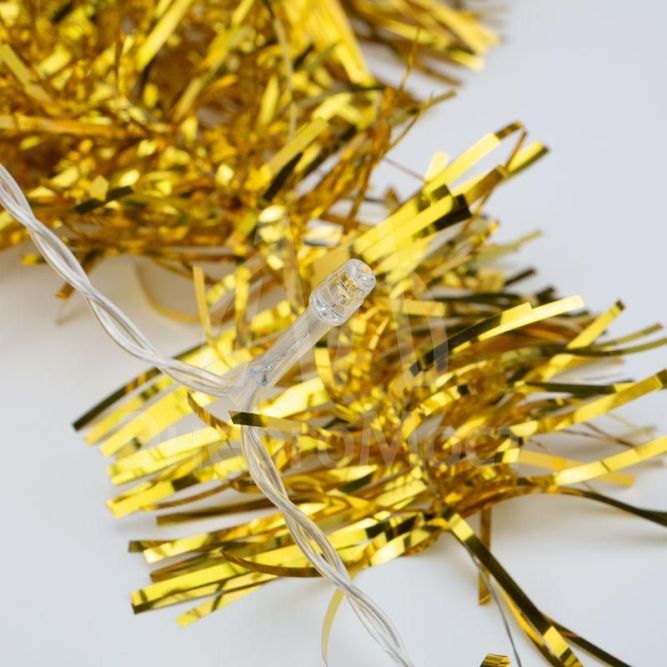 Гирлянда светодиодная &amp;quot;Мишура&amp;quot; золот. 1.5м 10LED тепл. бел. провод прозр.. 2хAA (батарейки не в комплекте) Neon-Night 304-012