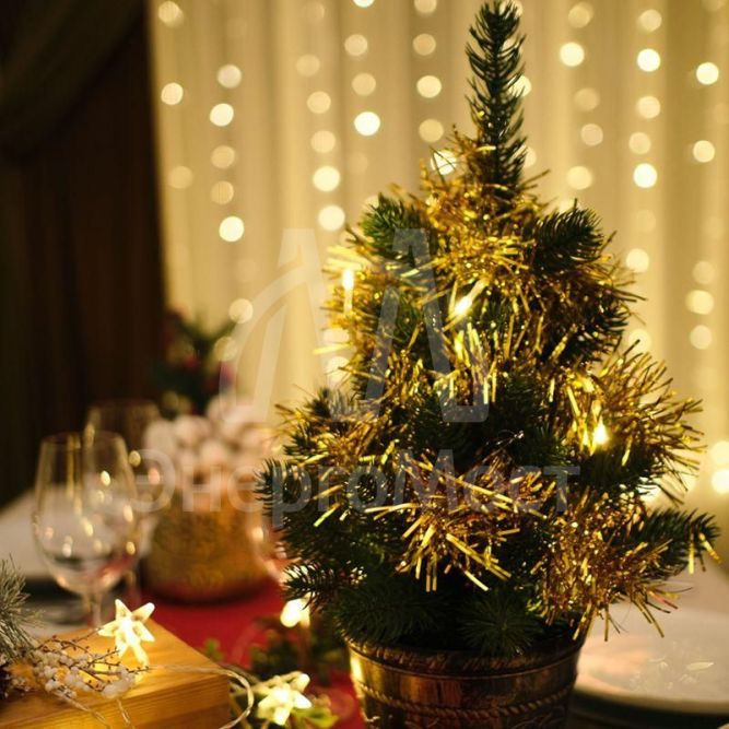 Гирлянда светодиодная &amp;quot;Мишура&amp;quot; золот. 1.5м 10LED тепл. бел. провод прозр.. 2хAA (батарейки не в комплекте) Neon-Night 304-012