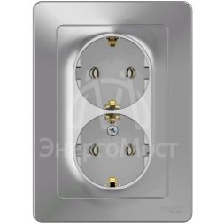 Розетка 2-м СП BLANCA 16А 250В без шторок с заземл. алюм. SchE BLNRS001023