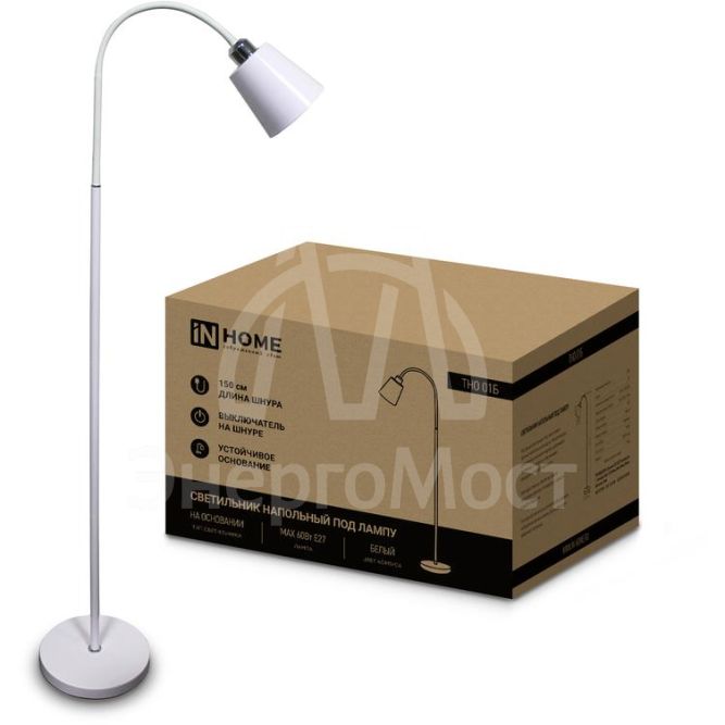 Светильник ТНО 01Б 60Вт E27 230В торшер напольный под лампу на основании бел. IN HOME 4690612042664