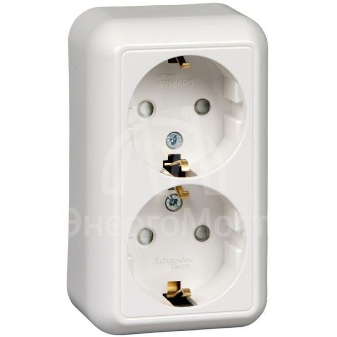 Розетка 2-м ОП Прима 16А 250В защ. шторки с заземл. монтаж. пласт. (опт. упак.) бел. SchE RA16-214M-B
