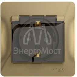 Розетка 1-м СП Glossa 16А IP44 с защ. крышкой защ. шторки с заземл. в сборе титан SchE GSL000448