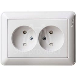 Розетка 2-м СП W59 16А IP20 защ. шторки без заземл. бел. SchE RS16-254-18