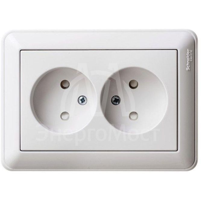 Розетка 2-м СП W59 16А IP20 защ. шторки без заземл. бел. SchE RS16-254-18