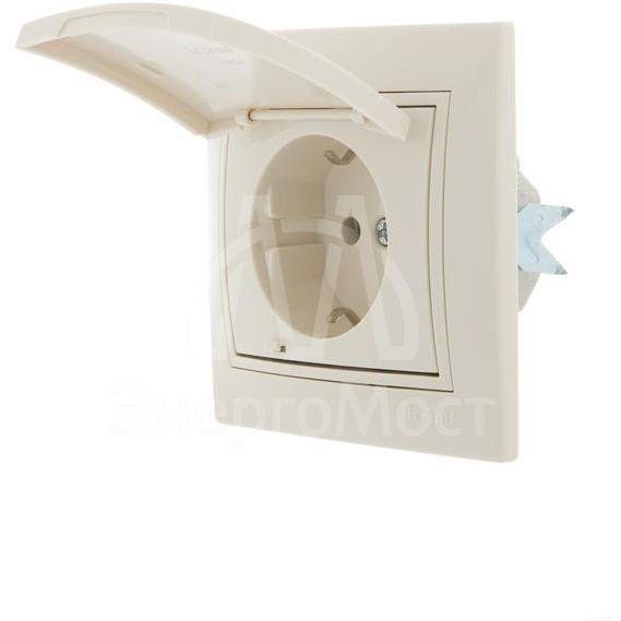 Розетка 1-м СП Мира с защ. крышкой керам. с заземл. крем/крем. LEZARD 701-0303-123