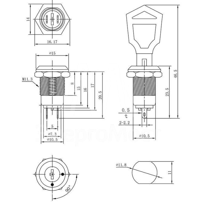 Выключатель ключ d12 250В 0.5А (2с) ON-OFF Rexant 36-4470