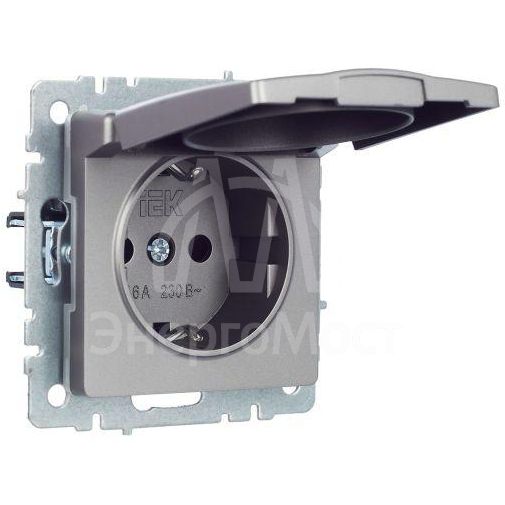 Розетка BRITE РСбш10-3-44-БрС 16А IP44 с заземл. защ. шторки с крышкой сталь IEK BR-R16-16-44-K46