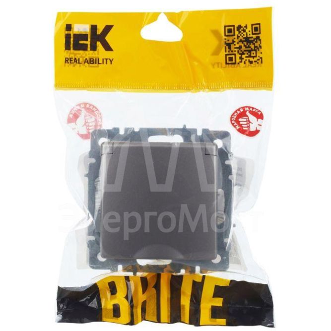 Розетка BRITE РСбш10-3-44-БрС 16А IP44 с заземл. защ. шторки с крышкой сталь IEK BR-R16-16-44-K46