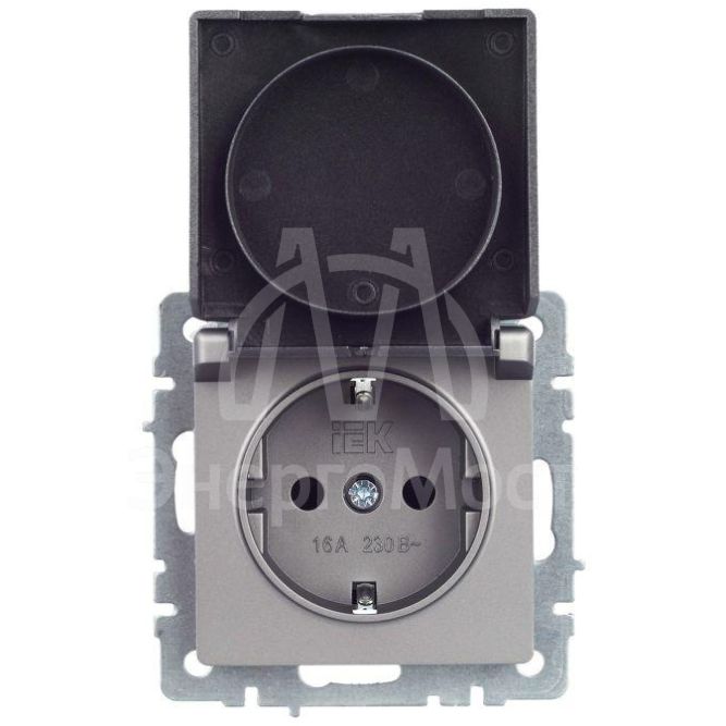 Розетка BRITE РСбш10-3-44-БрС 16А IP44 с заземл. защ. шторки с крышкой сталь IEK BR-R16-16-44-K46