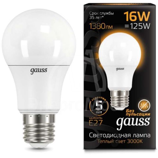 Лампа светодиодная Black A60 16Вт E27 3000К Gauss 102502116