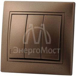 Выключатель 3-кл. СП Мира 10А со вставкой свет. корич. перламутр LEZARD 701-3131-109