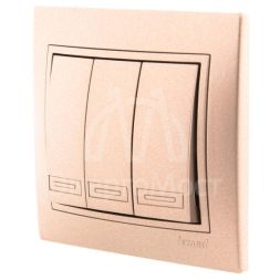 Выключатель 3-кл. СП Мира 10А со вставкой свет. корич. перламутр LEZARD 701-3131-109