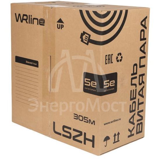 Кабель витая пара экранир. F/UTP кат.5E 4 пары 0.50мм ож внутр. LSZH нг(А)-HF WR-FTP-4P-C5E-LSZH-GY сер. (уп.305м) WRLine 505752