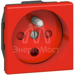 Розетка 1-м СП 2мод. Mosaic 16А IP41 правая 2P+E франц. стандарт винт. клеммы с механич. блокировк. красн. Leg 077114