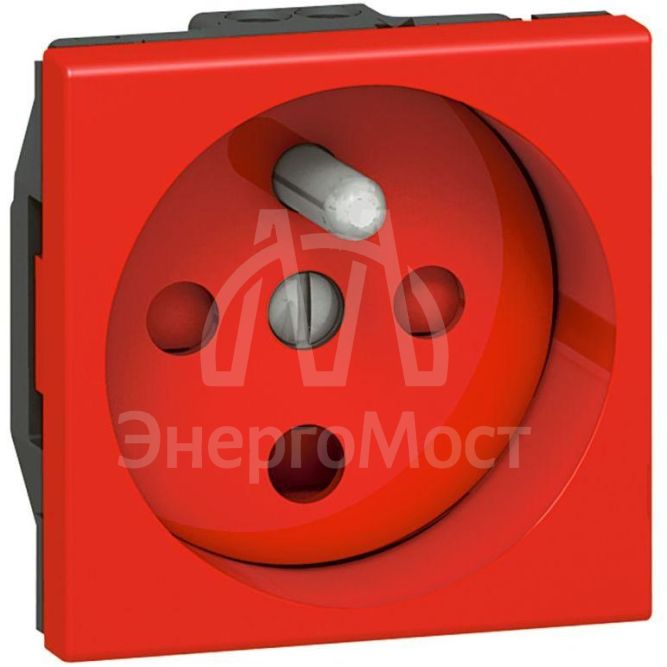 Розетка 1-м СП 2мод. Mosaic 16А IP41 правая 2P+E франц. стандарт винт. клеммы с механич. блокировк. красн. Leg 077114