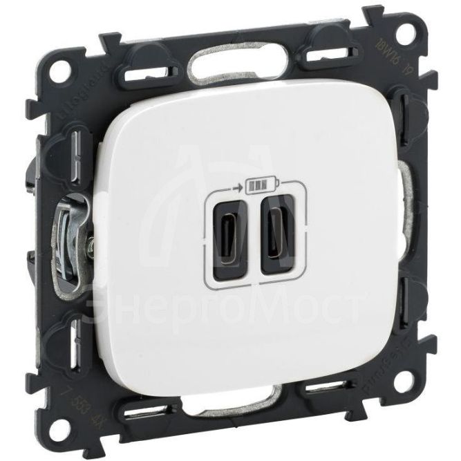 Устройство зарядное Valena Allure с 2-мя USB-разъемами тип C-тип C 240В/5В 3000мА с лиц. панелью бел. Leg 755345