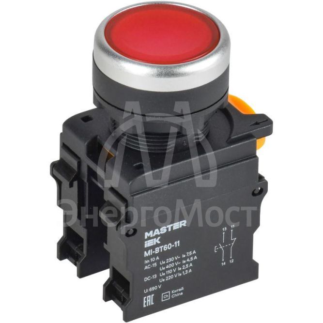 Кнопка d22мм 1НО+1НЗ MASTER красн. IEK MI-BT60-11-3-22-K04
