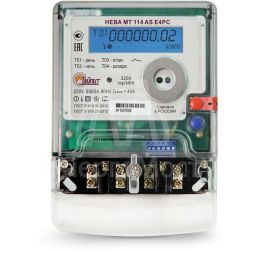 Счетчик НЕВА МТ 114 AS E4PC 1ф 5-60А класс точн. 1.0 многотариф. EIA485 на панель (3 винта) ЖКИ 230В профиль мощности журнал событий встроен. расцеп. кнопка разрешения программир. Моск. вр. ТАЙПИТ 6082705