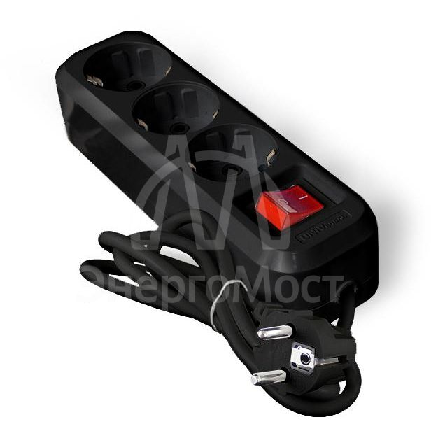 Удлинитель 3х2м с заземл. 16А IP20 S-303 ПВС 3х1 с выкл. черн. UNIVersal 2019