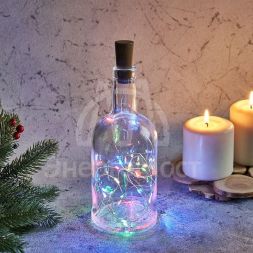 Гирлянда светодиодная &amp;quot;Роса&amp;quot; 2м 20LED мультиколор 0.1Вт IP20 с пробкой элементы питания 3хLR44 (в компл.) Neon-Night 302-029