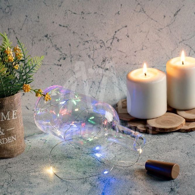 Гирлянда светодиодная &amp;quot;Роса&amp;quot; 2м 20LED мультиколор 0.1Вт IP20 с пробкой элементы питания 3хLR44 (в компл.) Neon-Night 302-029