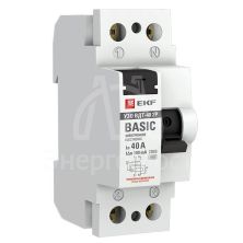 Выключатель дифференциального тока (УЗО) 2п 40А 100мА ВДТ-40 (электрон.) Basic EKF elcb-2-40-100e-sim