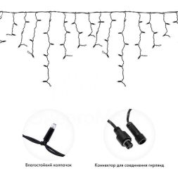 Гирлянда светодиодная &amp;quot;Айсикл&amp;quot; (бахрома) 4.0х0.6м черн. провод 2.3мм 230В теплый бел. 128 LED Neon-Night 255-226-6