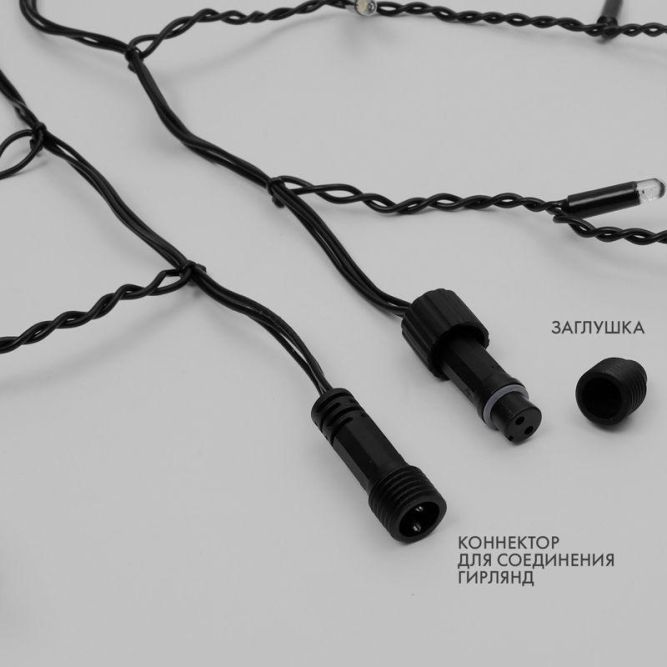 Гирлянда светодиодная &amp;quot;Айсикл&amp;quot; (бахрома) 4.0х0.6м черн. провод 2.3мм 230В теплый бел. 128 LED Neon-Night 255-226-6