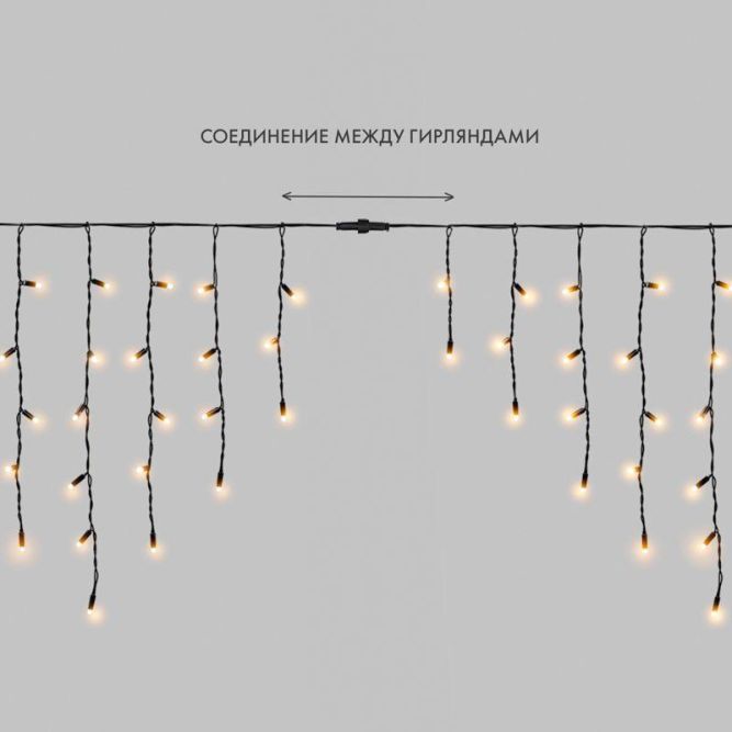 Гирлянда светодиодная &amp;quot;Айсикл&amp;quot; (бахрома) 4.0х0.6м черн. провод 2.3мм 230В теплый бел. 128 LED Neon-Night 255-226-6