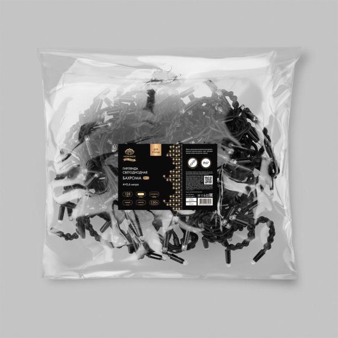 Гирлянда светодиодная &amp;quot;Айсикл&amp;quot; (бахрома) 4.0х0.6м черн. провод 2.3мм 230В теплый бел. 128 LED Neon-Night 255-226-6